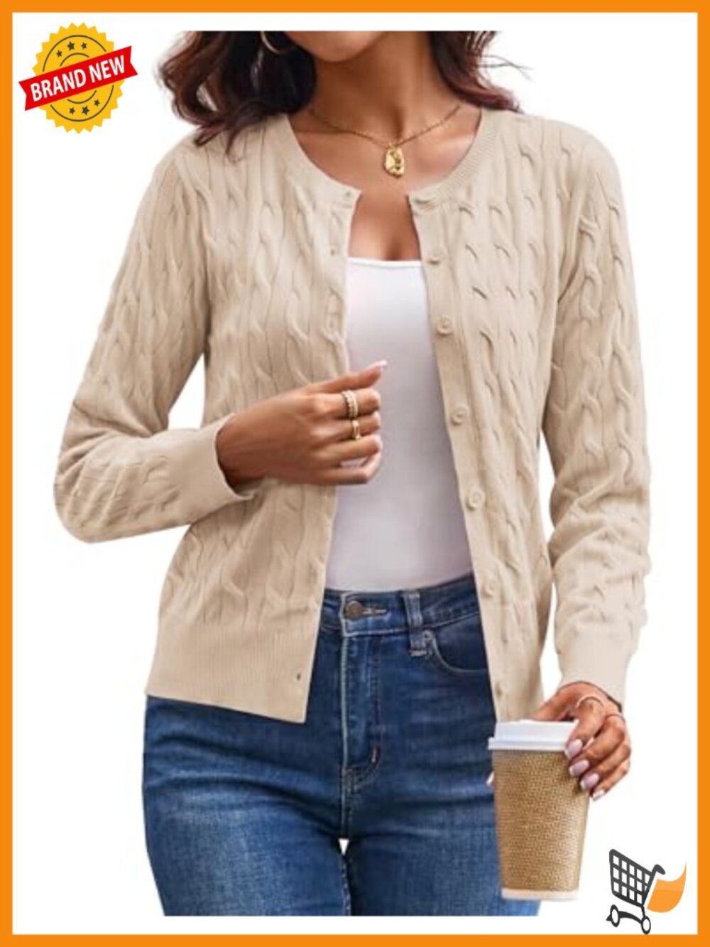 GRACE KARIN Cable Knit Cardigan Sweater Women Lightweight Fall Layer
